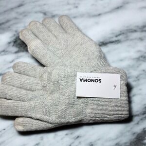 New Sonoma Gloves Women's Gray‎ Basket Weaved Winter Knit Gloves Outdoor